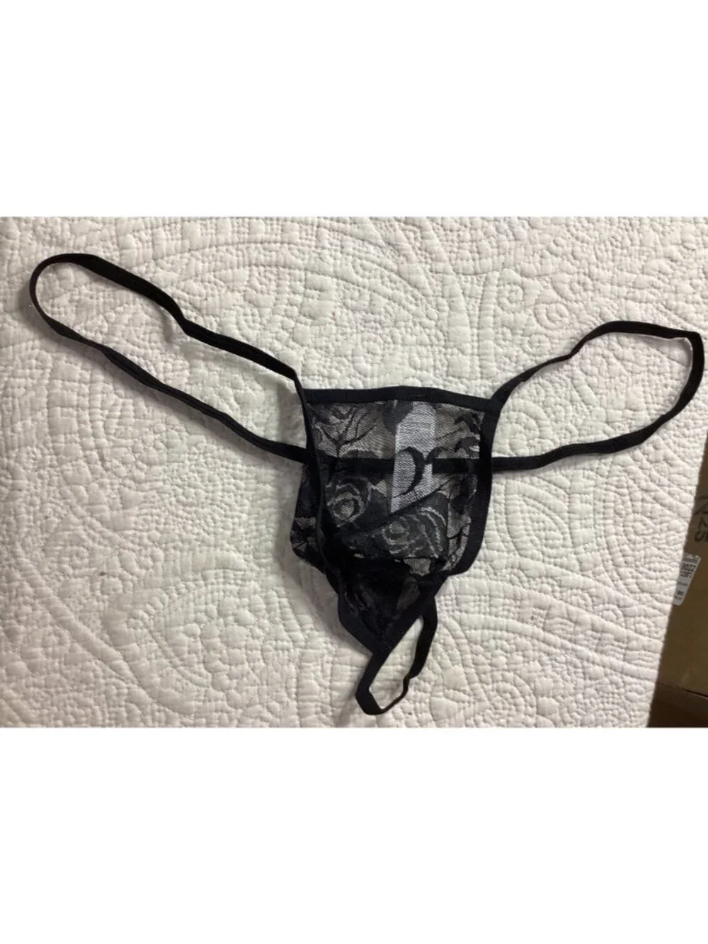 Men’s Black Lace G-String Floral Thong*Pouch*Gay*Sissy*Femboy*Cosplay*L*NIP